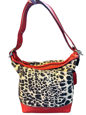 Coach Legacy Ocelot Print Hobo Red Leather Trim Tassel Bag: Rare